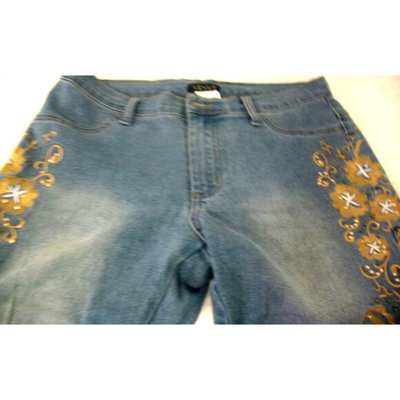 Women's Venus Blue Denim Embellished Embroidered Distressed Jeans Sz 8 - Picture 6 of 14
